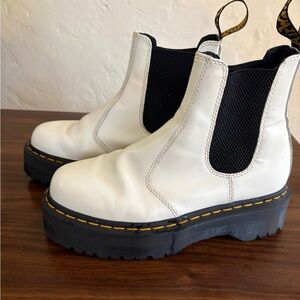 Dr. Martens White Chelsea Platform Boots with Black Elastic
